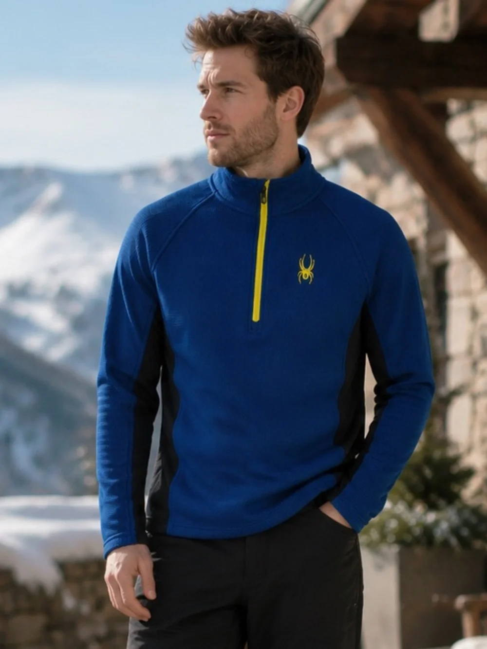 Spyder Outbound Blue Black Half Zip Fleece Ski Performance Knit Pullover Men’s M